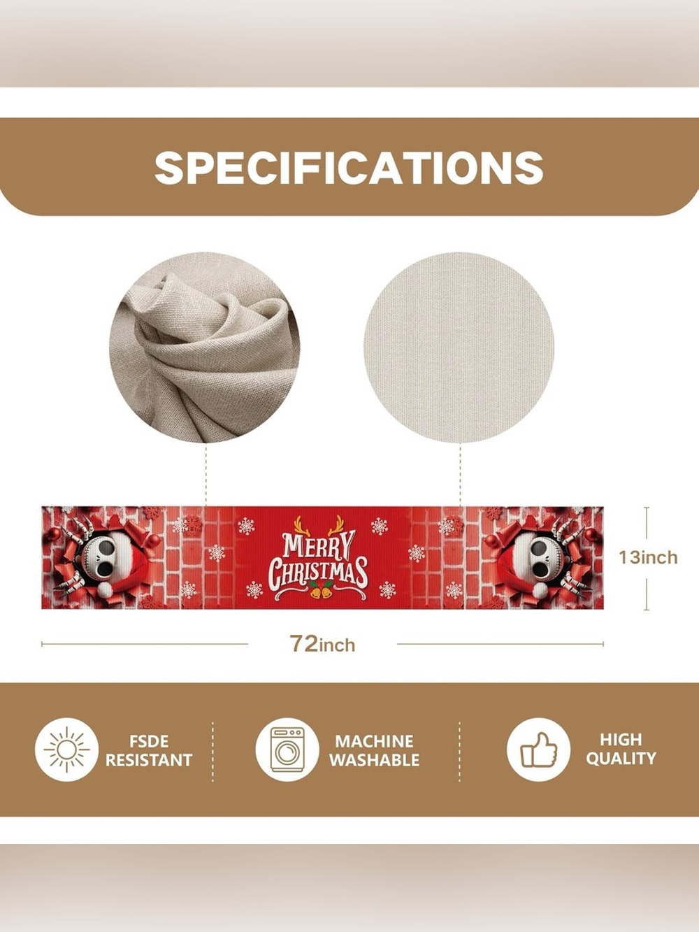 Disney The Nightmare Before Christmas Holiday Table Runner Santa 13x72 NEW - Picture 6 of 8